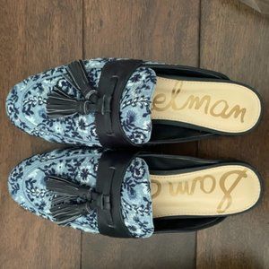 Sam Edelman Paris Blue Foral Embroidery Mules size 7 1/2 M